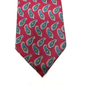 Kuppenheimer Mens 100% Silk Handmade Paisley Tie Burgundy Teal Yellow Green Wide